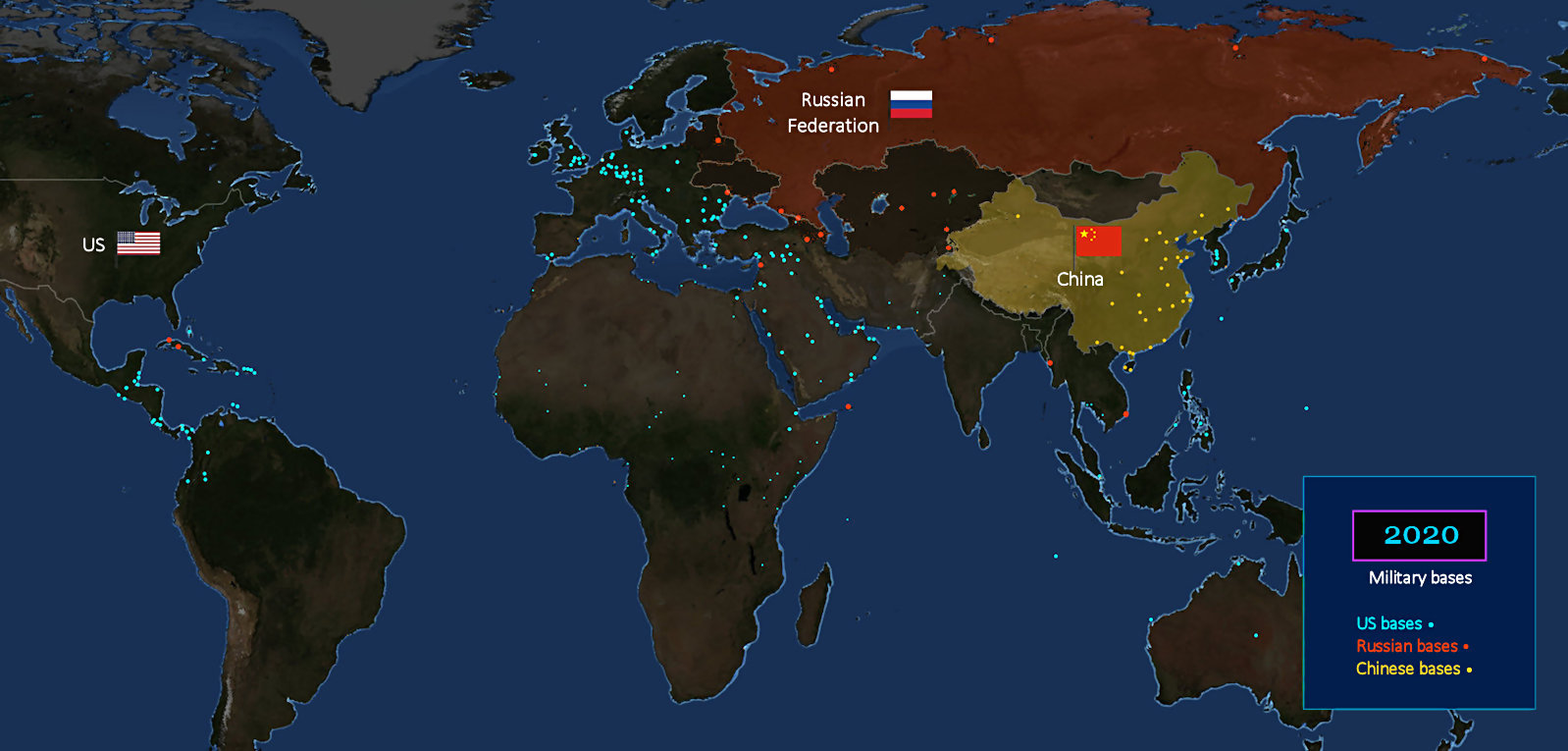 Big Three military bases, 2020 map